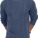 Askdeer Men's Pullover Sweater Fisherman Cable Knit Crewneck Sweater Winter Casual Knitted Sweaters with Ribbing Edge (L)