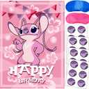Stitch Party Supplies, Pin The Nose on Angel, Stitch Party Games for Boys Girls, Large Poster 24PCS Stickers for Stitch Birthday Decorations