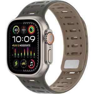 Amizee Compatible with Apple Watch Band 49/46/45/44/42/41/40/38mm Men, Silicone Breathable Magnetic Strap for iWatch Ultra 3/2/1 Series 11 10 9 8 7 6 5 4 SE3/2/1 (49/46/45/44/42mm, Gray Coffee)