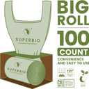 SUPERBIO 2.6 Gallon Compostable Bags with Handles, 100 Count,1 Pack, Food Scrap Bags Certified by BPI and OK compost INDUSTRIAL, 9.84L