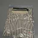Womens Short Lantern Sleeve Top Half Zip Ribbed Knit Collared Striped Shirts (Beige, L)