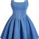 WDIRARA Women's Casual Square Neck Denim Dress Ruffle Hem A Line Mini Dress, S