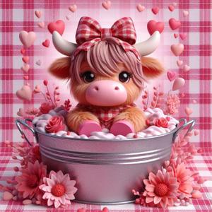 LWZAYS 5D Valentine's Day Diamond Art Kits for Adults, DIY Valentine Cow Diamond Painting Kit, Full Round Drill Crystal Craft Kits for Home Wall Decor Present 14x14inch