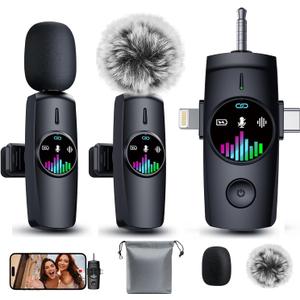 3-in-1 Mini Microphone for iPhone/Android Pro Wireless Mic - Lavalier Microphone for Content Creators - 20H Battery & 80ft Noise Cancel for Live Singing