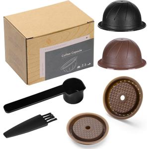 Reusable Coffee Capsule Lids with 150ml/230ml Refillable Ver-tuo Coffee Pods Compatible for Ver-tuo-line Ver-tuo Coffee Machine Capsules Cap with Coffee Scoop and Brush