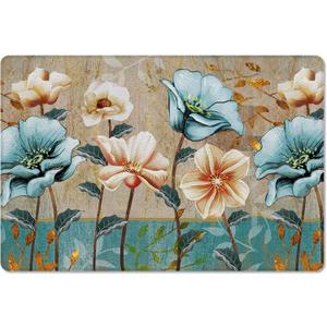 Elegant Antifatigue Kitchen Bath Door Mat Cushioned Runner Rug,Washable Welcome Floor Sink Mat,Waterproof Comfort Standing Doormat for Kitchen,Vintage Flowers Abstract Botanical18 x30