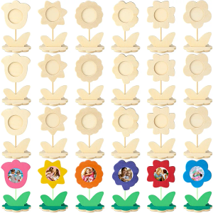 Lineshading 24 Pcs Wood Flower DIY Picture Frame Set Craft Project for Kids Create a Keepsake for Ideal Mothers Day or Fathers Day Gift, Birthday or Holiday, Personalize Individually Decorate