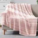 WRENGONGE Pink Throw Blanket, 50x70 Soft Cozy Striped Throw Blankets for Couch, Sofa, Bed, Travel, Lightweight Fluffy Warm Plush Decorative Blankets for Women, Men Gift