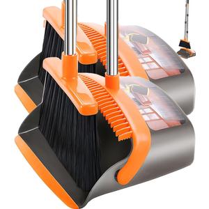 2-Pack is More economical,Upgraded Broom and Dustpan,with 52" Long Handle, Dustpan Teeth with self-Cleaning Function, Indoor and Outdoor Sweeping, Perfect for Home Office (Large Size/Orange /2-Pack)