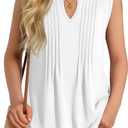 Ficerd Girl's Tank Tops V Neck Sleeveless Summer Shirts Kids Pleated Loose Blouse Dressy Casual Curved Hem Tees 5-14 Years (White)