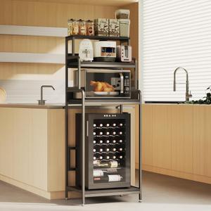 COCOLUCKY 4-Tier Mini Fridge Stand with Storage, Mini Fridge Cabinet with Storage, Mini Fridge and Microwave Oven Stand, Bakers Rack, Mini Fridge Shelf for Home Office Dorm (Black Wood Grain)