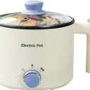 Electric Hot Pot:1.5 L Ramen Cooker, Dual Power Mini Portable Multi-Functional Lazy Pot for Pasta, Noodles, Egg, Soup, Non-Stick Noodle Cooker with Boil Dry Protection for Dorm, Office (Beige)