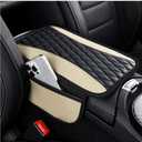 IHOTDER Patchwork Leather Center Console Covers for Cars,Upgraded Arm Rest Cover for Car with Side Storage Pocket for Car Seat Organizer,Middle Console Cover Stylish Car Decoration (Light Beige)
