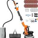 Drywall Sander, 1000W Popcorn Ceiling Removal Tool, Automatic Drywall Sander with Vacuum Dust Collection, LED Light, 6 Variable Speed 800-2200RPM,15Pcs Sanding Discs, Foldable & Extendable Handle (Orange Red)