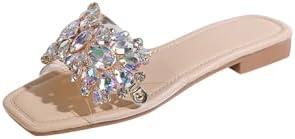 Verdusa Women's Rhinestone Clear Flat Sandals Square Toe Slide Sandals 41