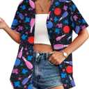 Bowling Shirts Women Hawaiian Bowling Shirt Bowling Lover Gift Tops Bowler Button Down Short Sleeve Tee (X-Large)
