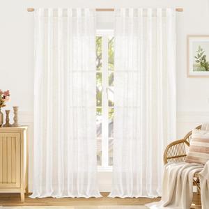 LAMIT 102 Inch Long Linen Curtains for Living Room 2 Panels, Ivory Cream Semi Sheer Light Filtering Long Drapes Back Tab and Rod Pocket Neutral Panels for Bedroom/Sliding Glass Door, 52 x 102 Inch