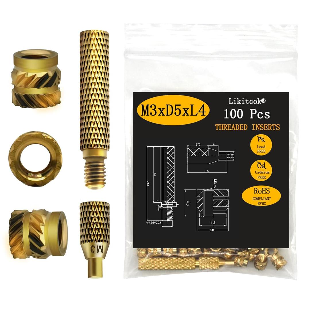 M3 Heat Set Inserts - Threaded Insert for Plastic Parts and 3D Printing Components Assortment Kit, (100 Pcs)