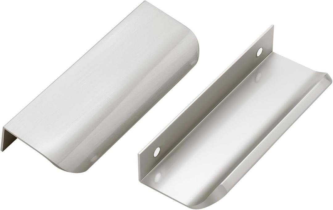 Ravinte 30 Pack Cabinet Handles Finger Edge Pulls 102mm/4 inch Silver Drawer Edge Pulls Brushed Nickel Finger Pulls for Cabinets Concealed Handles (3" Hole Center,4" Overall Length)