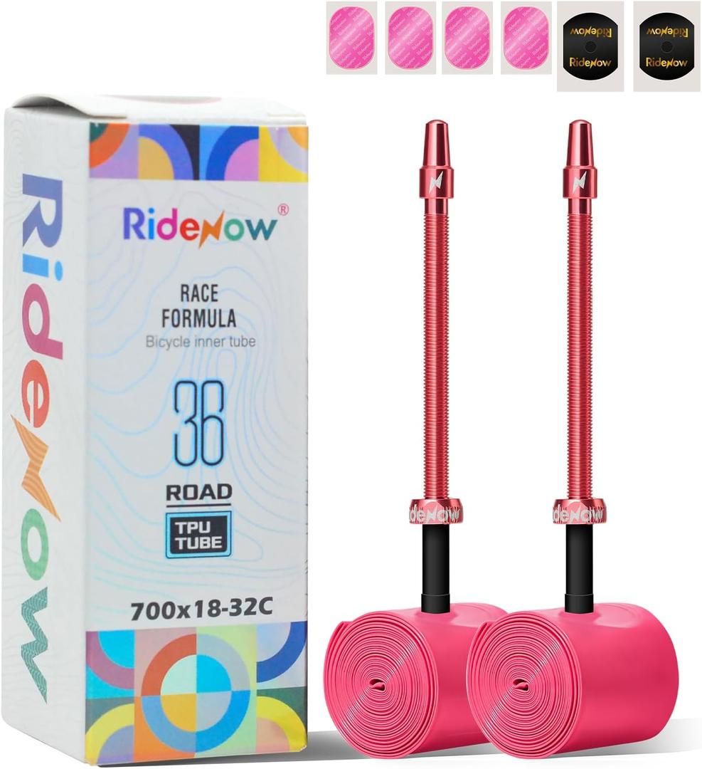RideNow Bike Tire Tube for Road/MTB/Fatbike/Gravel/BMX, Bike Inner Tube with 45/65/85mm Presta Valves, Ultra-Light & Puncture Resistant TPU Inner Tube(Include Patch Repair Kits) (road 700/18C-32C 36g, 2 pack 85mm metal valve)