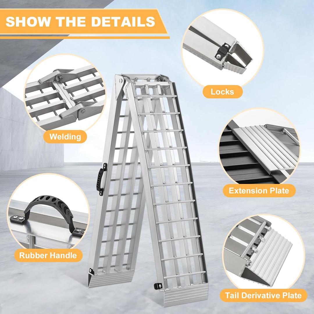gardhom 1 PCS 7.5' Heavy Duty Ramps 3000lbs Capacity Aluminum Folding Loading Ramps with Handle Truck Ramp for ATV UTV Pickup Motorcycle Dirt Bike Lawn Mower Snow Blower