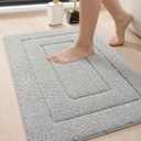 DEXI Bathroom Rug 24x16, Non Slip Washable Bath Mat for Shower Floor, Absorbent Soft Bathmat with Rubber Backing, Quick Dry Microfiber Carpet, Light Grey