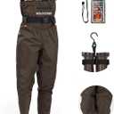 HUNTSEN Fishing Waders for Men Women - 2-Ply Nylon/ PVC Waterproof Hunting Chest Waders with Boot Hanger, Phone Case Brown Size M-11