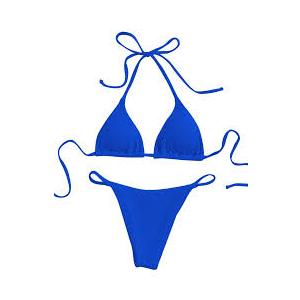 MakeMeChic Women's Halter Triangle Thong Bikini Sets High Cut Swimsuit Bathing Suit Swimwear (Blue)