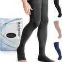 Doc Miller Thigh High Open Toe Compression Stockings 15-20mmHg for Varicose Veins, Pregnancy Support Open Toe Thigh High Compression Socks for Women and Men (Large, Black)