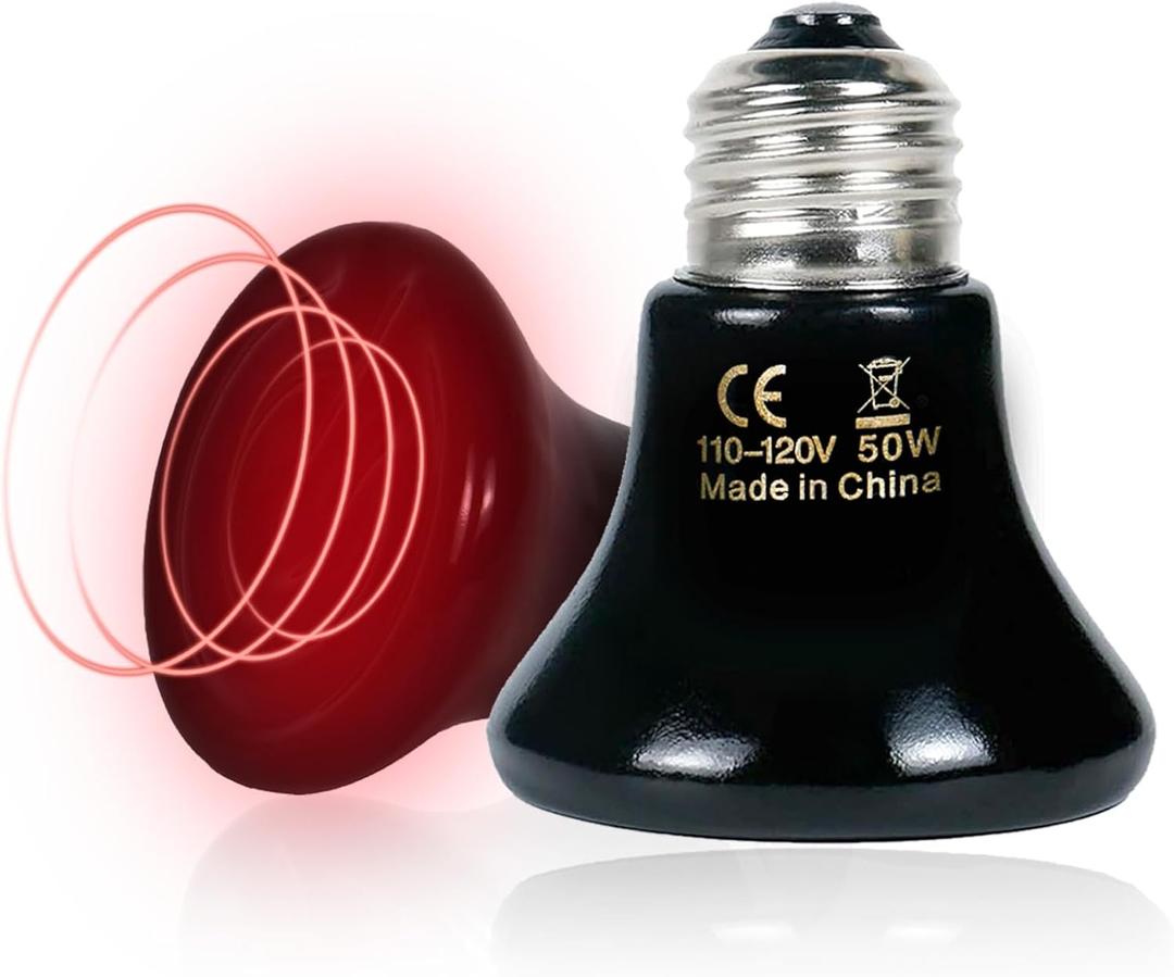 Non-Light Emitting, 24/7 Safe Heating: 50W Ceramic Heat Emitter (2-Pack) Reptile Heat Lamp for Terrariums, Brooders & Incubators. E26 for Turtle Lizard Bearded Dragon Snake Small Pets
