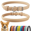 CollarDirect Rolled Leather Dog Collar, Soft Padded Round Puppy Collar, Handmade Genuine Leather Collar Dog Small Large Cat Collars  (11-14 Inch, Beige Smooth)