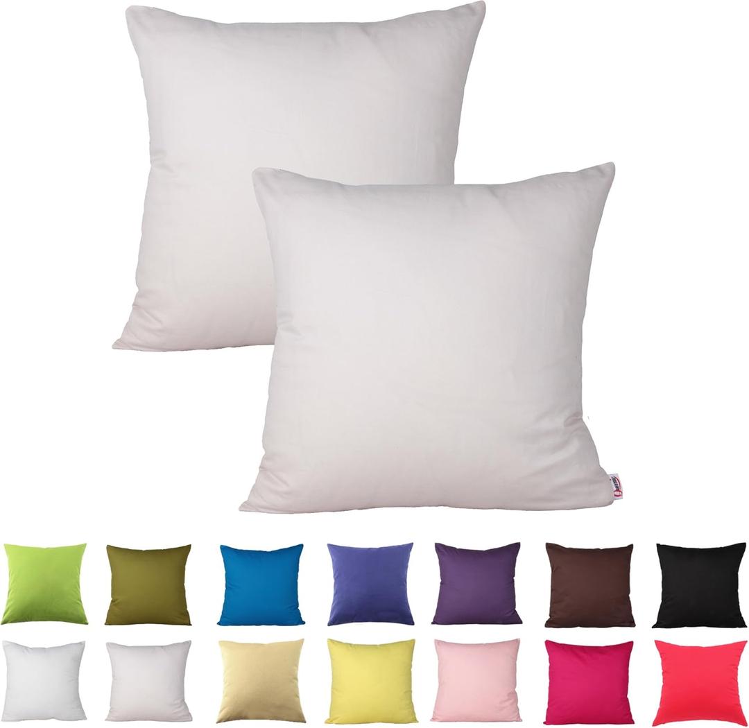Queenie - 2 Pcs Solid Color Cotton Decorative Pillowcase Cushion Cover for Sofa Throw Pillow Case (16 X 16 Inch (40 X 40 Cm), Ivory)
