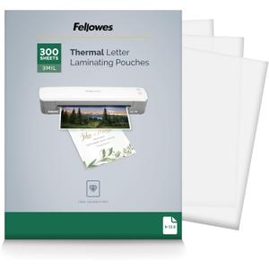 Fellowes Thermal Laminating Pouches, Letter Size Sheets, 3mil, 300 Pack, Clear (5247101)