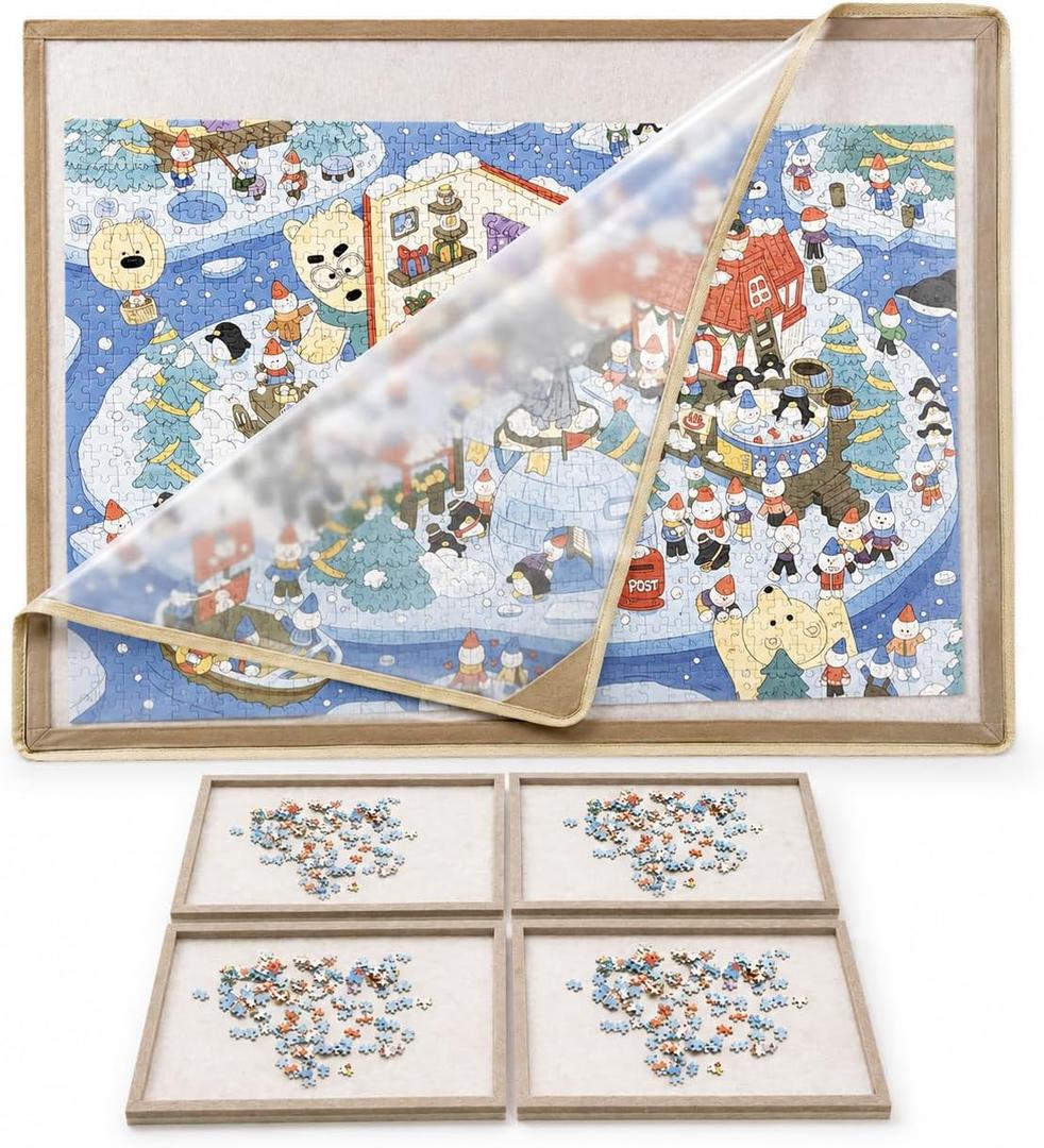 Puzzle Board for 1000 Pieces, 4 Sorting Trays & Protective Cover, 31.5"x23.6"
