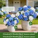 12 Heads Artificial Flowers for Outdoors, UV Resistant Faux Hydrangea Flowers for Outdoor Planters Front Porch Garden Window Box Patio Decor White&Blue
