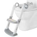 Potty Training Seat with Step Stool Ladder for Toddlers as a Potty Training Toilet Anti-Slip Safe Pads Adjustable Height Legs Gray