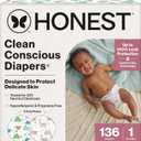 The Honest Company Comfort Dry Disposable Daytime Diapers for Sensitive Skin, Hypoallergenic, All the Alpacas + Turtle Time, Super Club Box Size 1 (814 lbs), 136 Count
