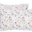 Floral Pillow Cases Standard Size, 100% Cotton White Pillow Covers with Envelope Closure, 20x30 Inches
