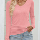 ANRABESS Shirts for Women Long Sleeve V Neck Tops Dressy Business Casual Side Ruched T-Shirts 2025 Fall Tee Blouses Outfits XL