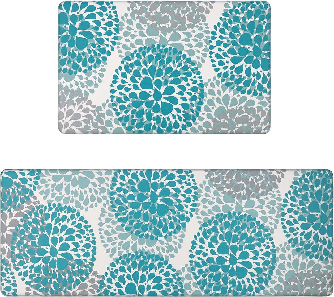 Homcomoda Kitchen Rugs Set Anti Fatigue Kitchen Floor Mat Easy to Clean 2Piece Non Slip Comfort PVC Leather Heavy Duty Standing Mats Indoor Outdoor(17.3"×28" and 17.3"×47")