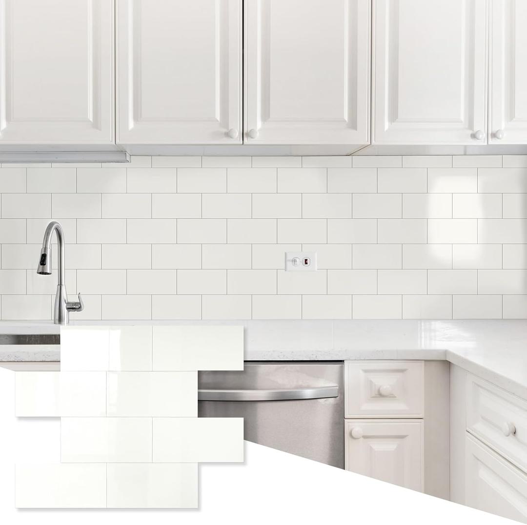 20 Sheets Ivory White PVC Subway Tiles Peel and Stick Backsplash,12''Heat Resistant Stick on Tiles for Kitchen,Waterproof Peel and Stick Wall Tile for Bathrrom