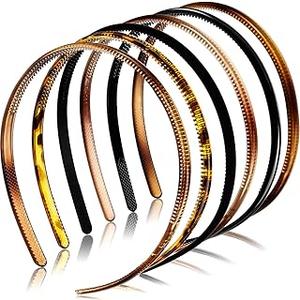 WILLBOND 6 Pieces Plastic Headbands for Women Thin Headband with Teeth Plain Head Bands for Halloween Christmas Women's Hair, Light Brown, Deep Brown, Transparent Brown