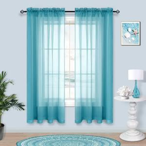 Pitalk Teal Curtains 63 Inch Length for Bedroom 2 Panel Sets Rod Pocket Window Sheer Curtains for Living Room 52x63 Inches Long