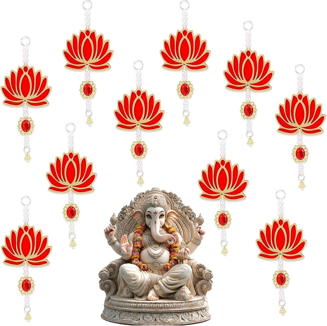 10 Pcs Lotus Backdrop Hangings for Decoration Indian,Indian Pooja Decorations for Home,Navratri,Ganesh Pooja,Puja,Hindu,Shubh Labh,Wedding,Diwali Decorations,Garlands Diwali Floral Wall Decor