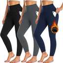 3 Pack Fleece Lined Leggings Women with Pockets -Warm Winter Yoga Pants for Women Thermal Running Workout Leggings, Size L/XL