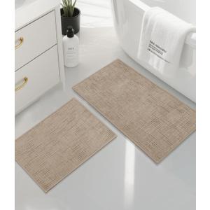 YIHOUSE Bathroom Rugs Sets 2 Piece Beige, Non Slip Bath Mats Sets of 2 Quick Dry, Absorbent Washable Thin Bathroom Rugs Fit Under Door for Elder, Sink, Laundry(16x24+16x32in)
