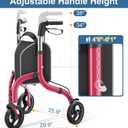 HOMLAND Foldable 3 Wheel Walkers for Seniors, Lightweight Aluminum Frame | Height Adjustable, Three Wheeled Rollator Walker for Indoor and Outdoor Use, Removable Storage Bag