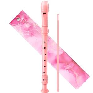 Soprano Recorder Instrument for Kids Beginners Student German Fingering C Key Recorder Instrument 3 Piece with Cleaning Rod and Bag Fingering Chart (Bright pink)