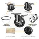 3 Inch Caster Wheels Heavy Duty with Brake, Casters Set of 4, Castors 1000 Lbs, Locking Industrial Swivel Top Plate Casters Wheels for Furniture and Workbench Cart(Two Hardware Kits Include)