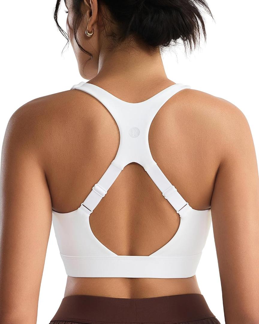 RUNNING GIRL Adjustable Straps High Impact Sports Bra for Women,High Support Workout Sports Bras with Sewn in Pads (White, S)